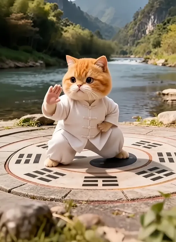 Orange cat practices Tai Chi | popular moves